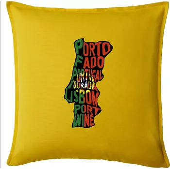 Polštář Mapy - názvy měst - Portugalsko - Polštář 50x50 - 50x50 - Pouze potah ( Žlutá )