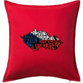 Polštář Mapy - názvy měst - Česko - Polštář 50x50 - 50x50 - Pouze potah ( Červená )