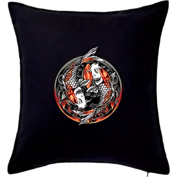 Polštář Yin & Yang Koi kapr - oranžový - Polštář 50x50 - 50x50 - Pouze potah ( Černá )