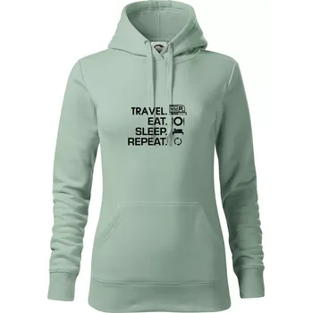 Dámská mikina Eat sleep travel - Velký přívěs - Mikina dámská Cape s kapucí - 2XL ( Sage )
