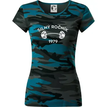 Silný ročník - Letopočet 1979 - Dámské maskáčové triko - S ( Petrolejová maskáč )