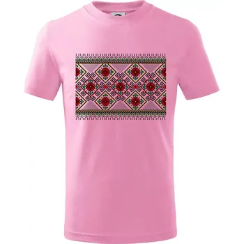 Chlapecké tričko Ukrajinský vzor - Červeno Zelený - Tričko dětské bavlněné - 158 cm/12 let ( Růžová )
