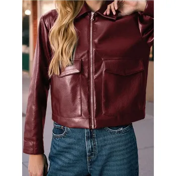 Dámský kabát Sinsay - Bunda s límečkem z imitace kůže - burgundy - 096FJ-83X - 096FJ-83X-XL