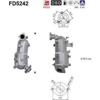 Filtr pevných částic Filtr sazových částic, výfukový systém AS FD5242