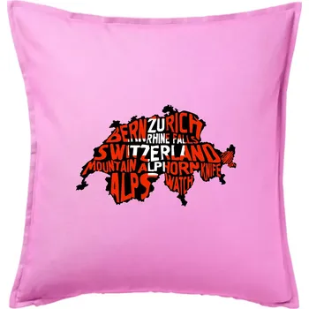 Polštář Mapy - názvy měst - Švýcarsko - Polštář 50x50 - 50x50 - Včetně výplně ( Růžová )