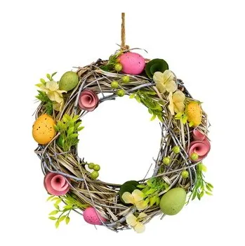 Věnec Slámový věnec s vajíčky a s kvítky Ø30 cm