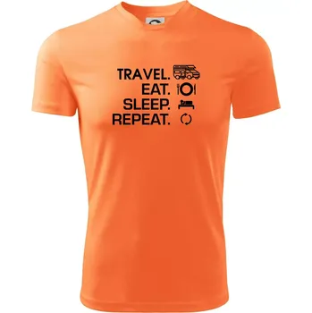 Eat sleep travel - alkovna - Dětské triko sportovní (dresovina) - 146 cm/10 let ( Neon mandarine )