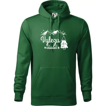 Pánská mikina Vylezu všude - hory - Mikina pánská Cape s kapucí - 5XL ( Lahvově zelená )