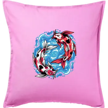 Polštář Yin & Yang Koi kapr - červený - Polštář 50x50 - 50x50 - Pouze potah ( Růžová )