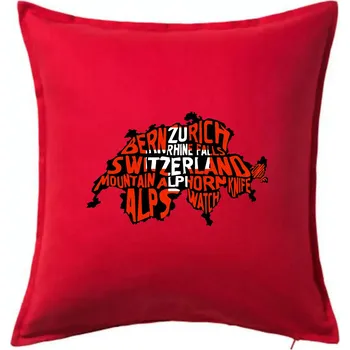 Polštář Mapy - názvy měst - Švýcarsko - Polštář 50x50 - 50x50 - Pouze potah ( Červená )