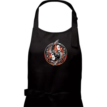 Kuchyňská zástěra Yin & Yang Koi kapr - oranžový - Dámská zástěra na vaření - Univerzální velikost ( Černá )