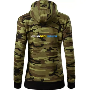 Dámská mikina #StandWithUkraine - Dámská mikina trendy zipper s kapucí - XS ( Zelený maskáč )