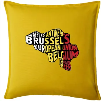 Polštář Mapy - názvy měst - Belgie - Polštář 50x50 - 50x50 - Pouze potah ( Žlutá )