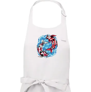 Kuchyňská zástěra Yin & Yang Koi kapr - červený - Dámská zástěra na vaření - Univerzální velikost ( Bílá )