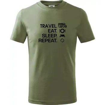 Eat sleep travel - alkovna - Tričko dětské bavlněné - 158 cm/12 let ( Khaki )