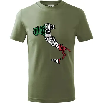 Mapy - názvy měst - Italie - Tričko dětské bavlněné - 104-110cm / 3-4 roky ( Khaki )