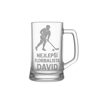 Sklenice Půllitr s pískovaným motivem "Nejlepší florbalista" (Půllitr pro sportovce s pískovaným motivem Nejlepší florbalista, skleněný)