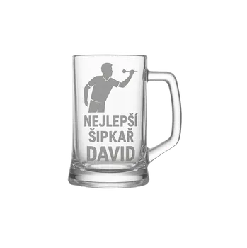 Sklenice Půllitr s pískovaným motivem "Nejlepší šipkař" (Půllitr pro sportovce s pískovaným motivem Nejlepší šipkař, skleněný)