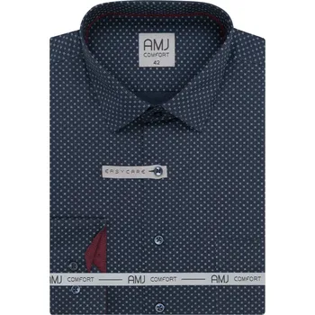 Pánská košile Pánská košile AMJ Comfort fit navy se světlým vzorem VDBR1412 velikost: 45, délka rukávu: dlouhý rukáv