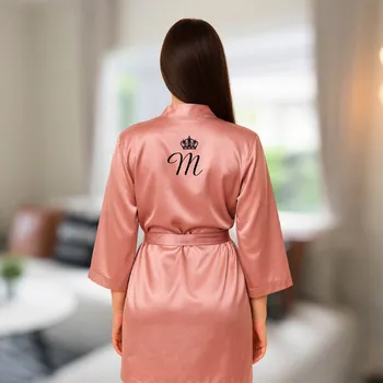 Dámský erotický župan Saténový župánek s iniciálou RŮŽOVÝ Velikost: M