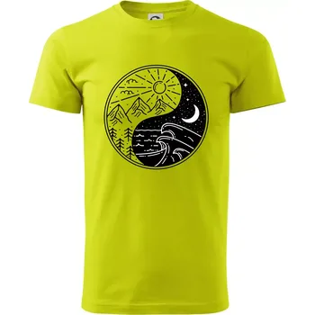 Pánské tričko Yin & Yang hory a moře - Klasické pánské triko vyšší gramáže - M ( Limetková )