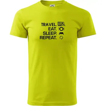 Eat sleep travel - Velký přívěs - Klasické pánské triko vyšší gramáže - XS ( Limetková )