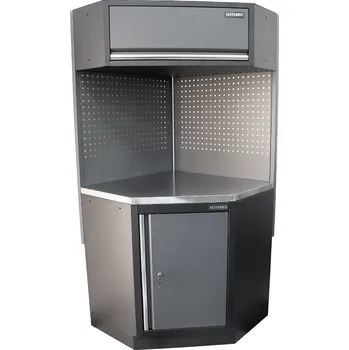 Dílenský stůl Matabro Dílenský set skříňky s rohovou policí a nerezovou deskou