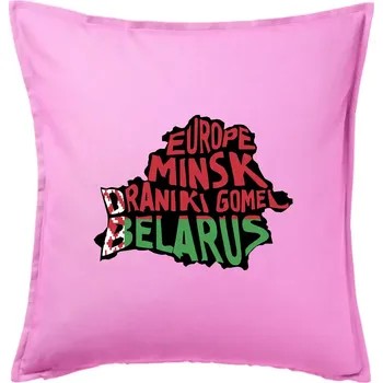 Polštář Mapy - názvy měst - Bělorusko - Polštář 50x50 - 50x50 - Pouze potah ( Růžová )