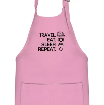 Kuchyňská zástěra Eat sleep travel - Malý přívěs - Dětská zástěra na vaření - Univerzální velikost ( Růžová )
