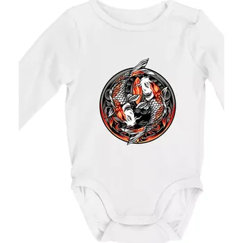 Yin & Yang Koi kapr - oranžový - Body kojenecké s dlouhým rukávem - Dlouhý r. do 3 měs ( Bílá )