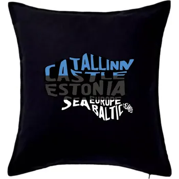 Polštář Mapy - názvy měst - Estonsko - Polštář 50x50 - 50x50 - Pouze potah ( Černá )
