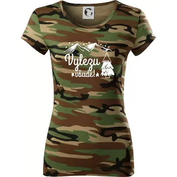 Dámské tričko Vylezu všude - hory - Dámské maskáčové triko - S ( Hnědý maskáč )