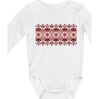 Kojenecký body Ukrajinský vzor - červený - Body kojenecké s dlouhým rukávem - Dlouhý r. do 3 měs ( Bílá )