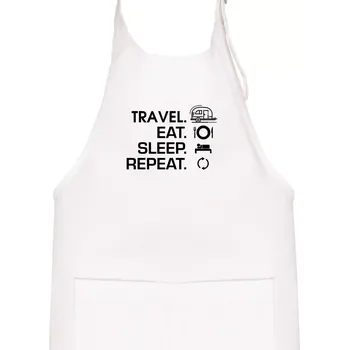 Kuchyňská zástěra Eat sleep travel - Malý přívěs - Dětská zástěra na vaření - Univerzální velikost ( Bílá )
