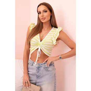 Dámská halenka Kesi Dámská pruhovaná blůza s nařasením a volánkem zelená Kesi bílá | světle zelená 3396474