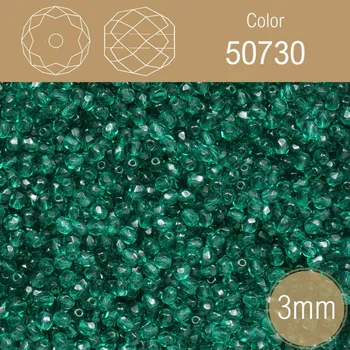 Korálek Korálky BROUŠENÉ 3mm. Barva 50730 průhledná Smaragdová. Balení 150Ks.