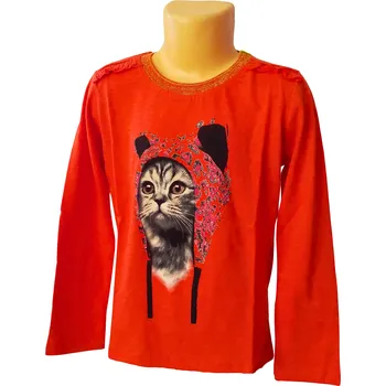 Dívčí tričko LEMON BERET kočička dlouhý rukáv Oranžová, Velikost: 92/98 92/98