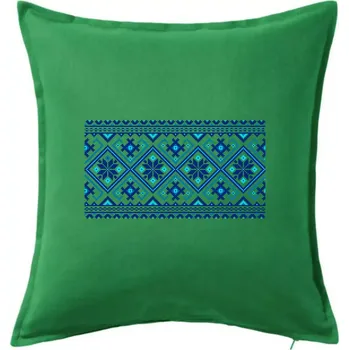 Polštář Ukrajinský vzor - modrý - Polštář 50x50 - 50x50 - Včetně výplně ( Středně zelená )