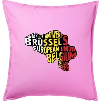 Polštář Mapy - názvy měst - Belgie - Polštář 50x50 - 50x50 - Pouze potah ( Růžová )