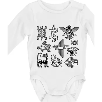 Aztécká zvířata - Body kojenecké s dlouhým rukávem - Dlouhý r. do 3 měs ( Bílá )