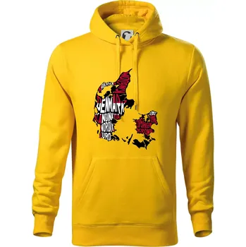 Pánská mikina Mapy - názvy měst - Dánsko - Mikina pánská Cape s kapucí - XL ( Žlutá )
