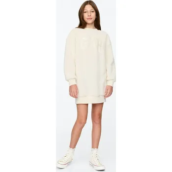 Dívčí oblečení GAP Dívčí Dětské mikinové oversize sherpa šaty s logem GAP Béžová 152/158 (2574615)