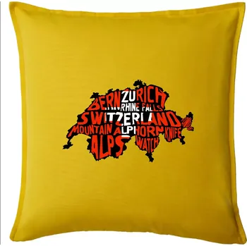 Polštář Mapy - názvy měst - Švýcarsko - Polštář 50x50 - 50x50 - Pouze potah ( Žlutá )