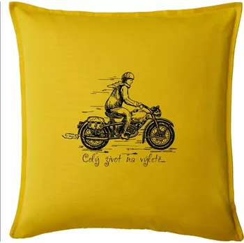 Polštář Celý život na výletě - motorka - Polštář 50x50 - 50x50 - Včetně výplně ( Žlutá )