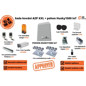 Pohon brány ALL IN ONE sada XXL - KOVÁNÍ AZP XXL + Pohon Husky1500 IoT do hmotnosti brány 800 kg a až do 13 m průjezdu, černý c profil