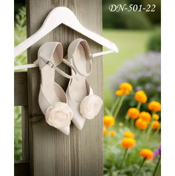 Dámské lodičky Kožené svatební boty s květinou - latte Velikost obuvi: 34