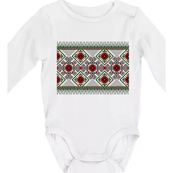 Ukrajinský vzor - Červeno Zelený - Body kojenecké s dlouhým rukávem - Dlouhý r. do 3 měs ( Bílá )