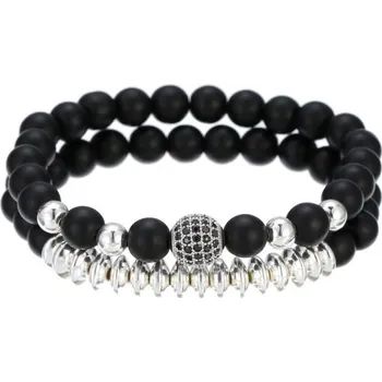 Náramek Pánský korálkový náramek 2 ks H514 stříbrná 3