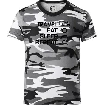 Chlapecké tričko Eat sleep travel - alkovna - Dětské maskáčové triko - 134 cm/8 let ( Šedý maskáč )