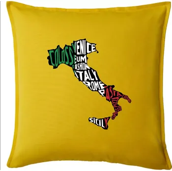 Polštář Mapy - názvy měst - Italie - Polštář 50x50 - 50x50 - Pouze potah ( Žlutá )
